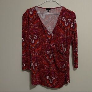 Talbots Red Paisley Wrap Blouse - Size Medium 
Office Attire